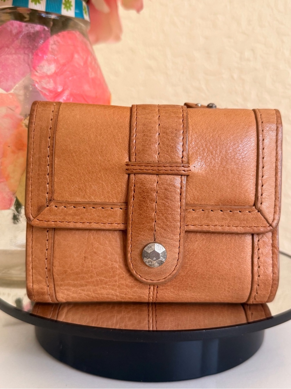 Sigrid Olsen Cognac Soft Genuine Leather Trifold Compact Wallet & Cardholder